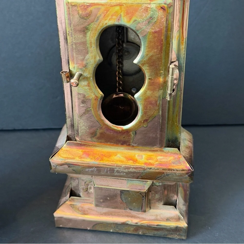 Share Berkeley Designs Metal Grandfather Clock Music Box Silver Tin Piano - READ